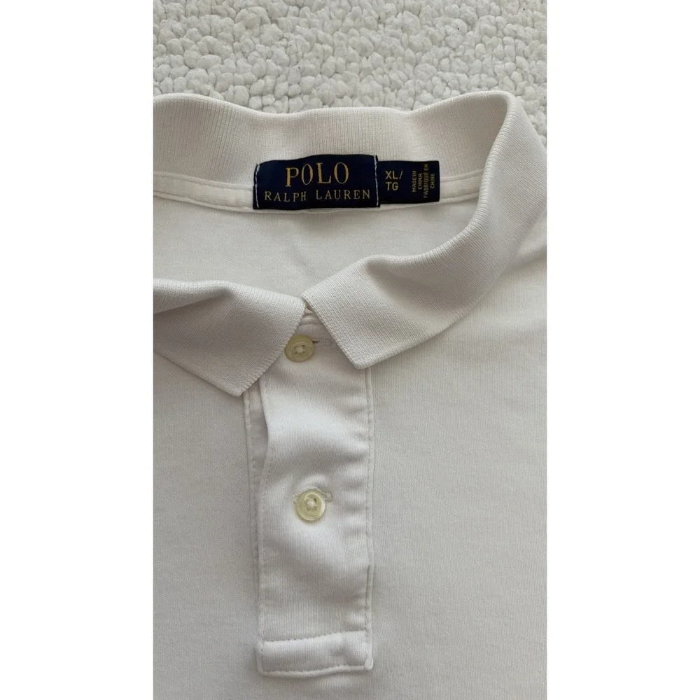 Mens Polo Ralph Lauren White Polo Shirt Short Sleeves Blue Pony Size XL Golf